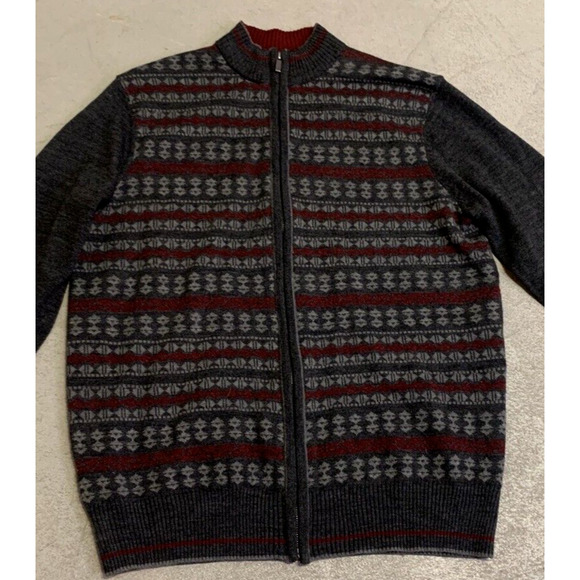 Geoffrey Beene Sweater Mens M Medium Full Zip Dark Grey 50's Rockabilly Cardigan - Picture 6 of 14